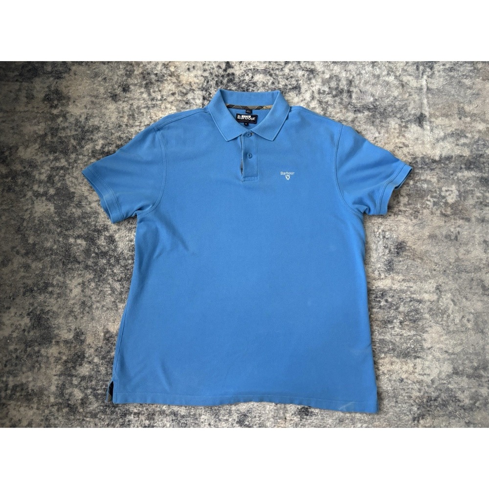 Barbour Men's Polo Shirt Size XL Blue Short Sleeve Collared Vintage‎ Preppy